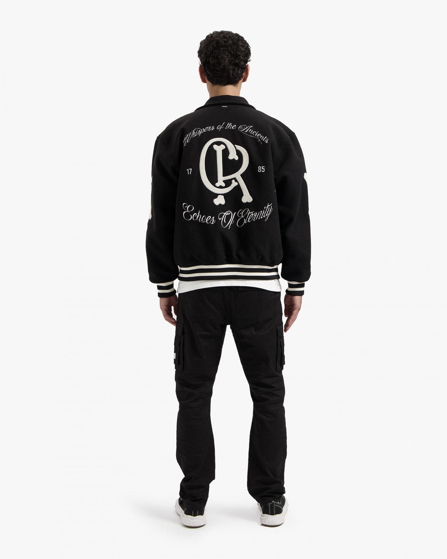 CROYEZ ECHOES OF ETERNITY VARSITY JACKET - BLACK/OFF-WHITE