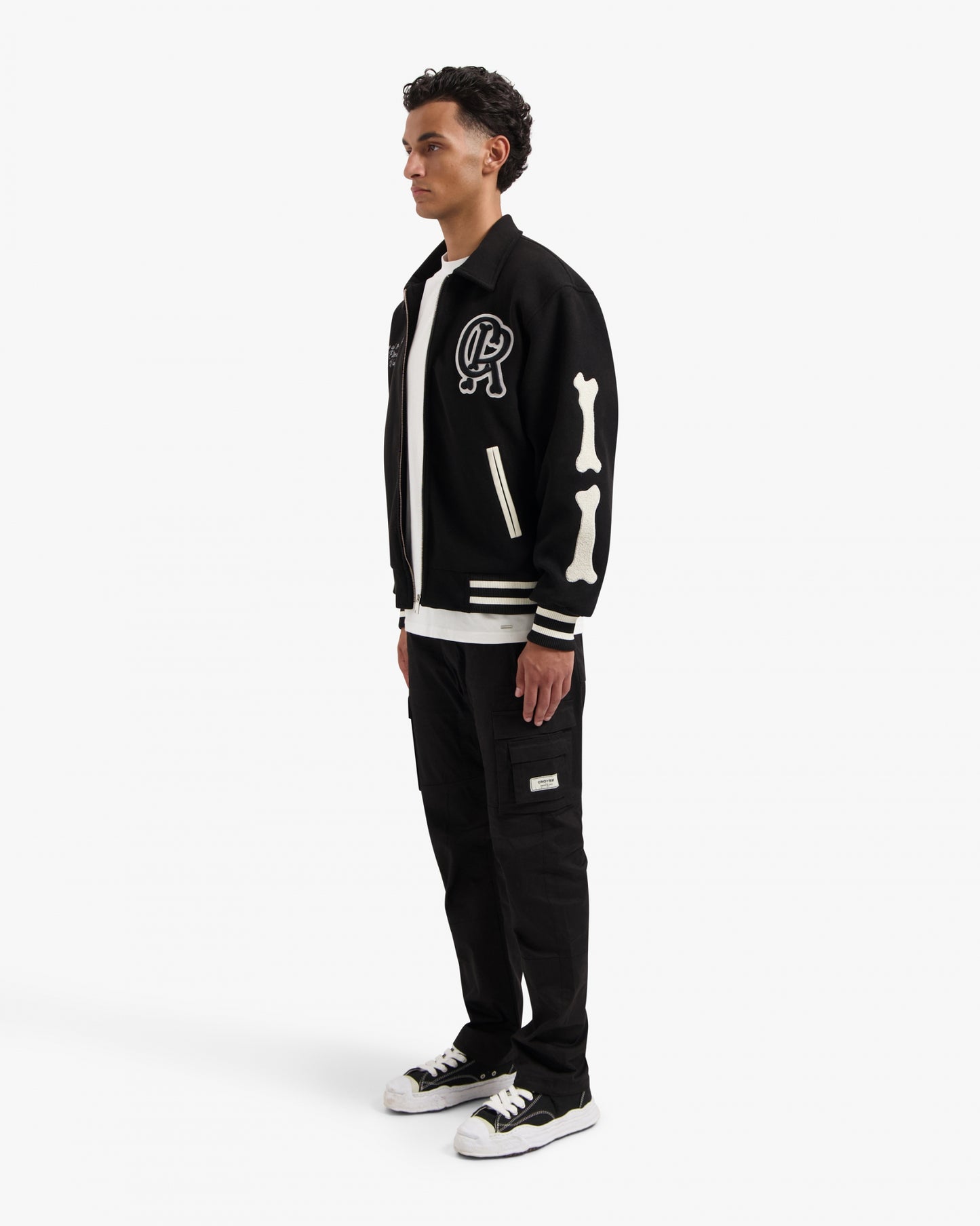 CROYEZ ECHOES OF ETERNITY VARSITY JACKET - BLACK/OFF-WHITE