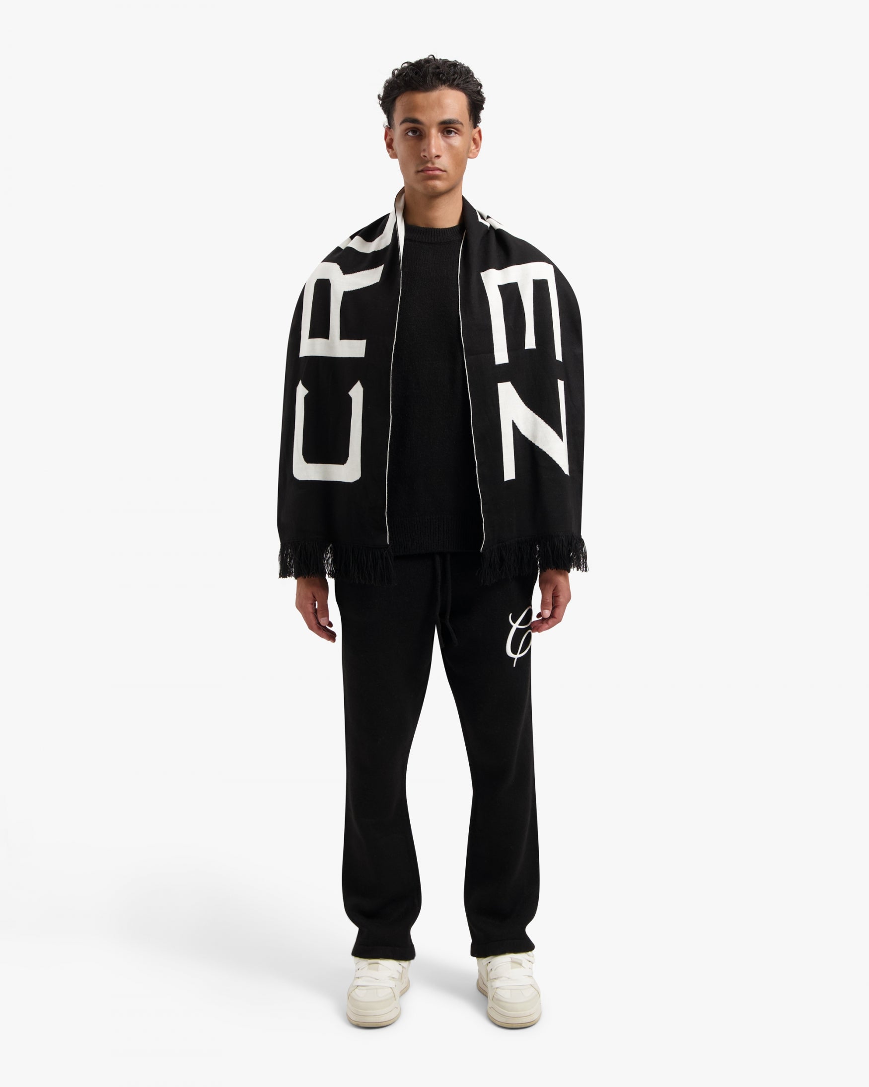 CROYEZ JACQUARD LOGO SCARF | BLACK/OFF-WHITE