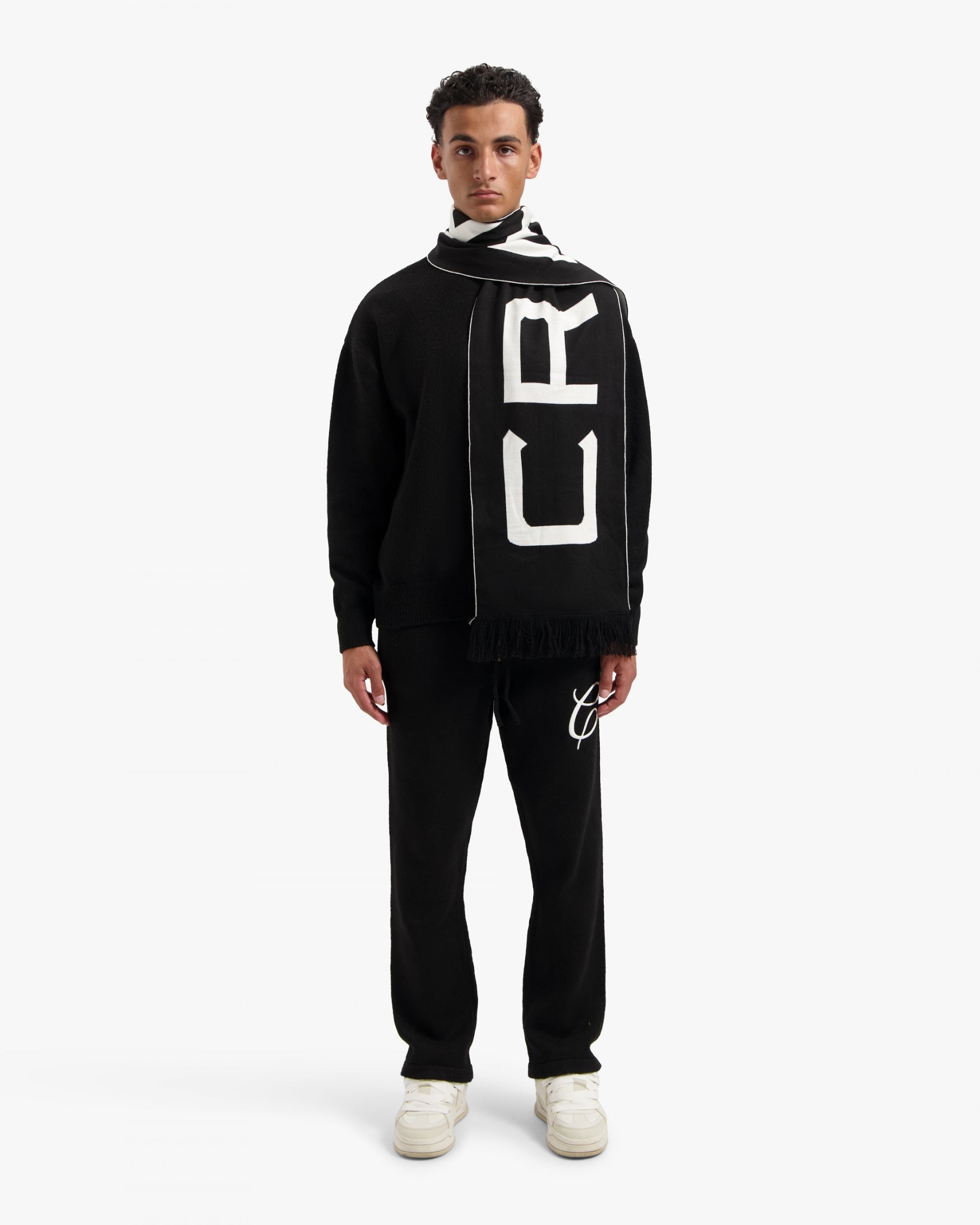 CROYEZ JACQUARD LOGO SCARF | BLACK/OFF-WHITE