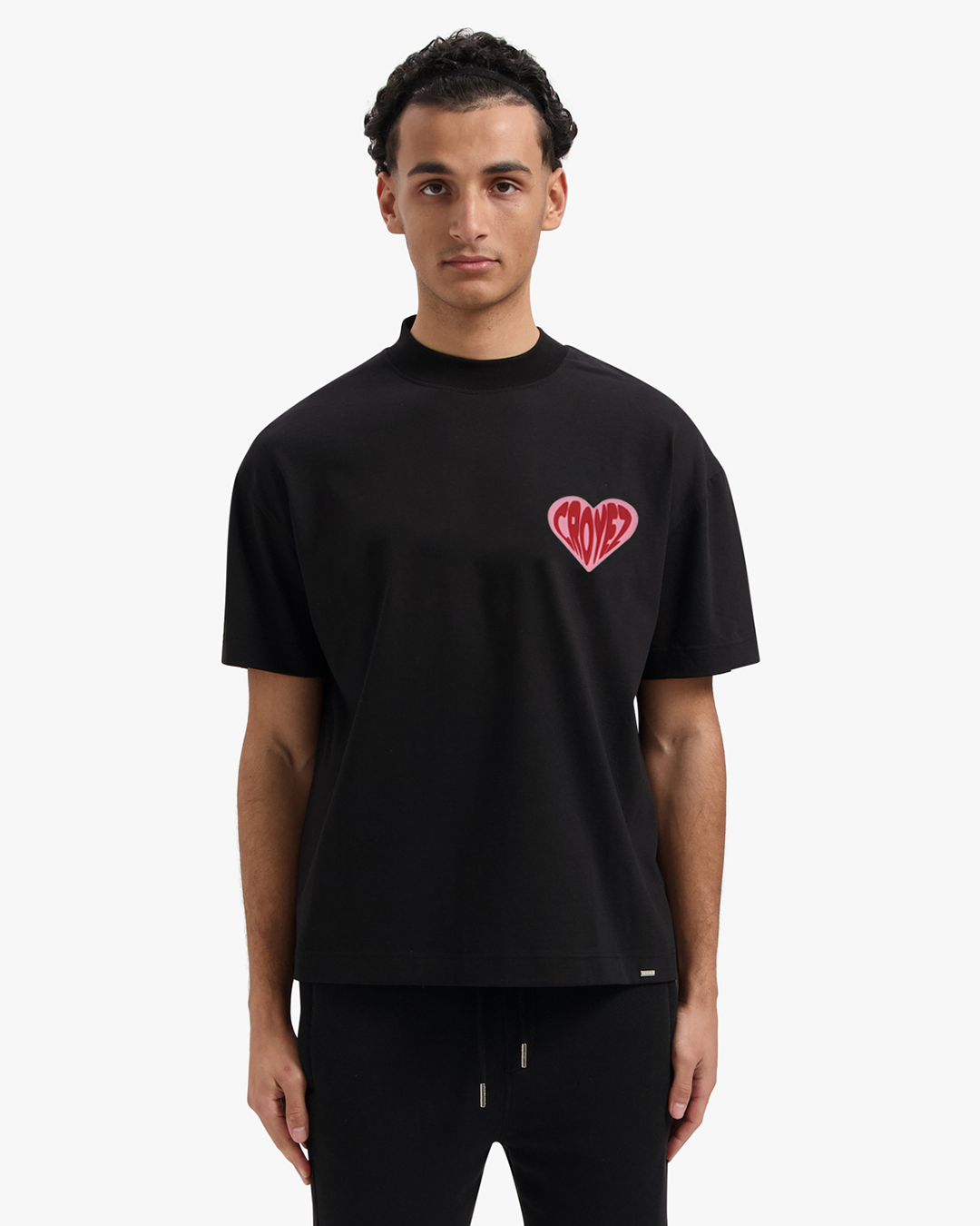 CROYEZ PUFFED HEART T-SHIRT - BLACK/RED