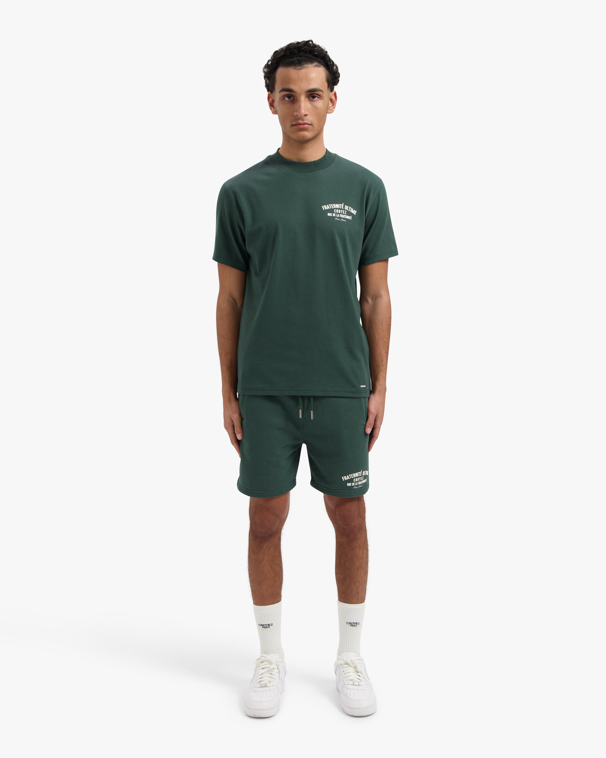 CROYEZ FRATERNITÉ PUFF SHORTS | DARK GREEN/OFF-WHITE