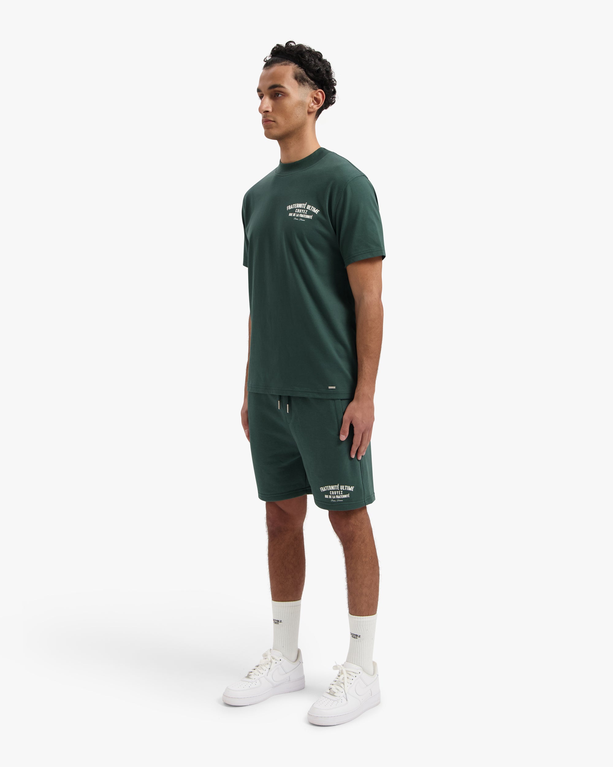 CROYEZ FRATERNITÉ PUFF SHORTS | DARK GREEN/OFF-WHITE