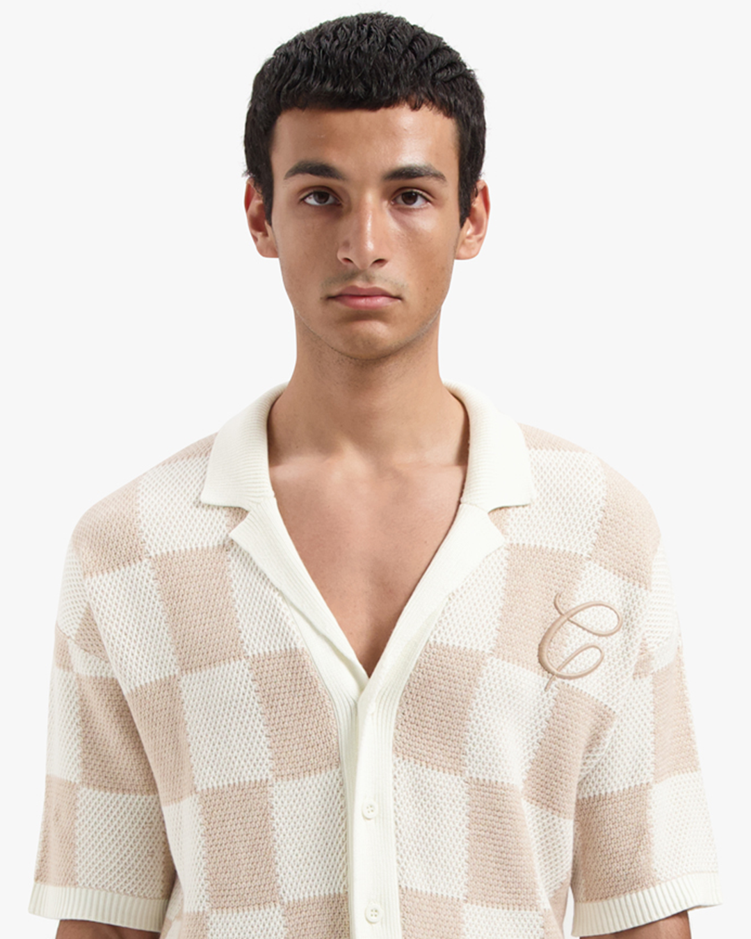 CROYEZ KNITTED CHECKERBOARD SHIRT | OFF-WHITE/BEIGE