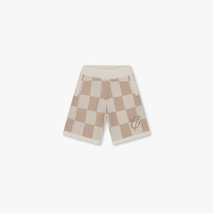 CROYEZ KNITTED CHECKERBOARD SHORTS | OFF-WHITE/BEIGE