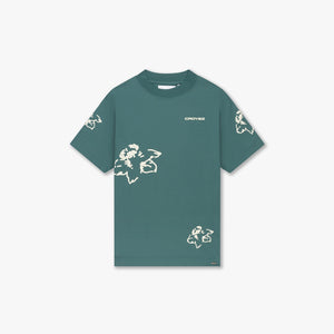 CROYEZ INITIAL FLOWER T-SHIRT | GREEN/OFF-WHITE