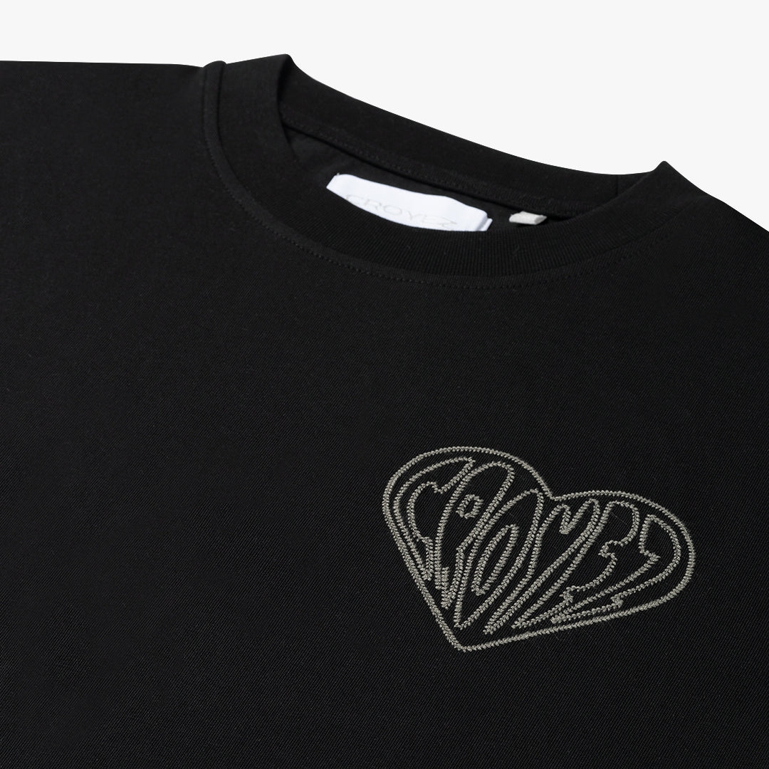 CROYEZ STITCHED HEART T-SHIRT | BLACK