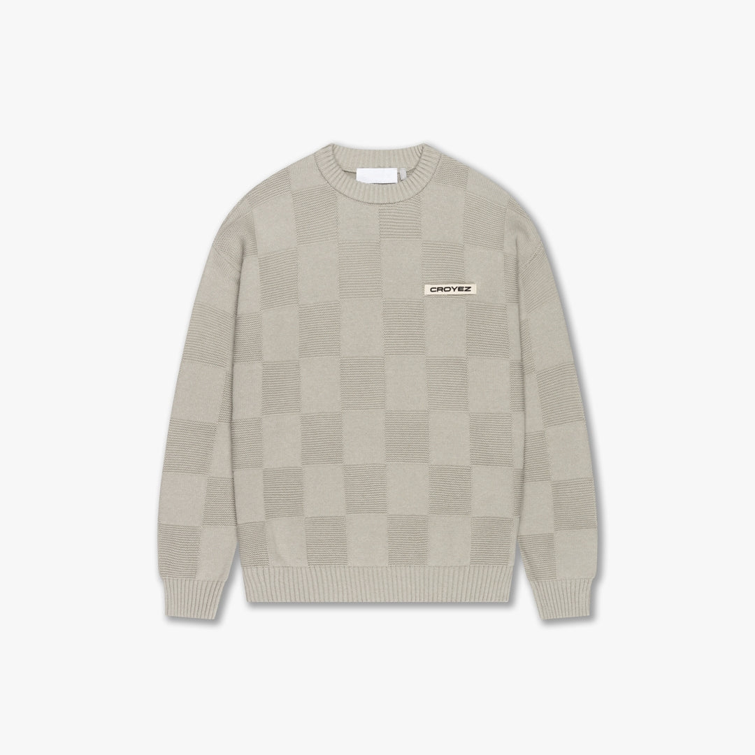  CROYEZ CHECKERBOARD KNIT SWEATER | GREY