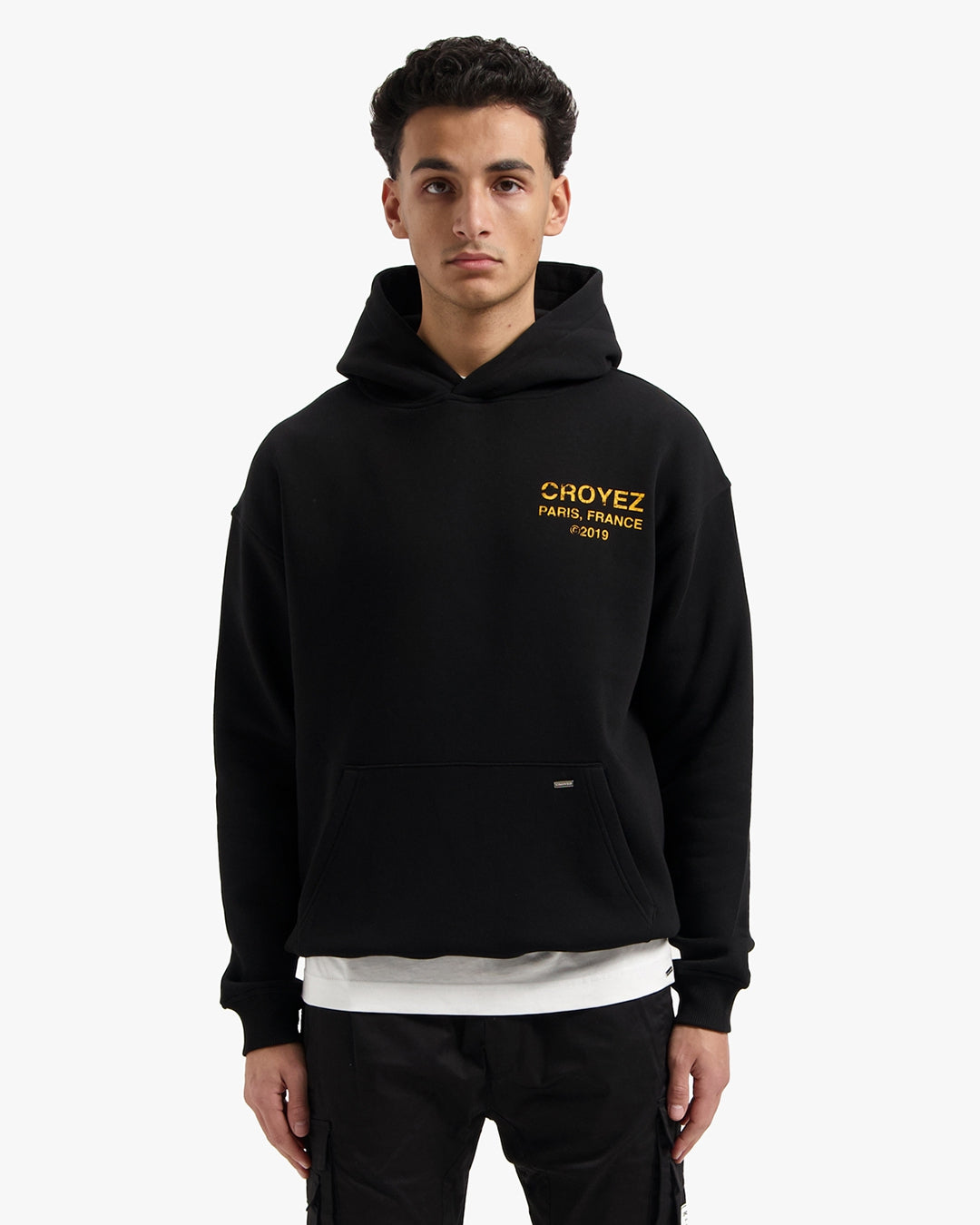 CROYEZ GALLERY GRUNGE HOODIE - BLACK/YELLOW