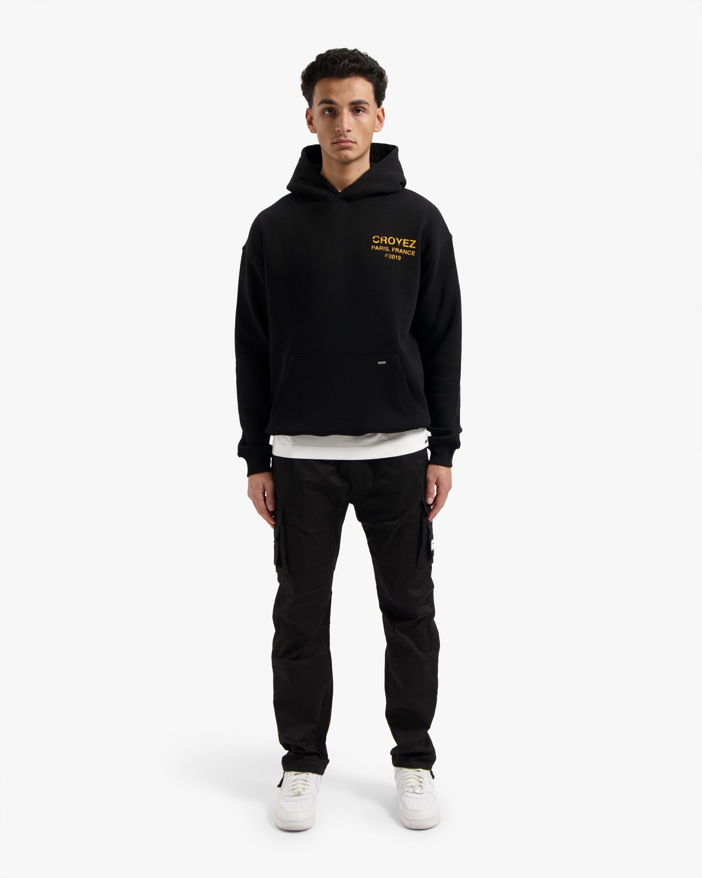 CROYEZ GALLERY GRUNGE HOODIE - BLACK/YELLOW