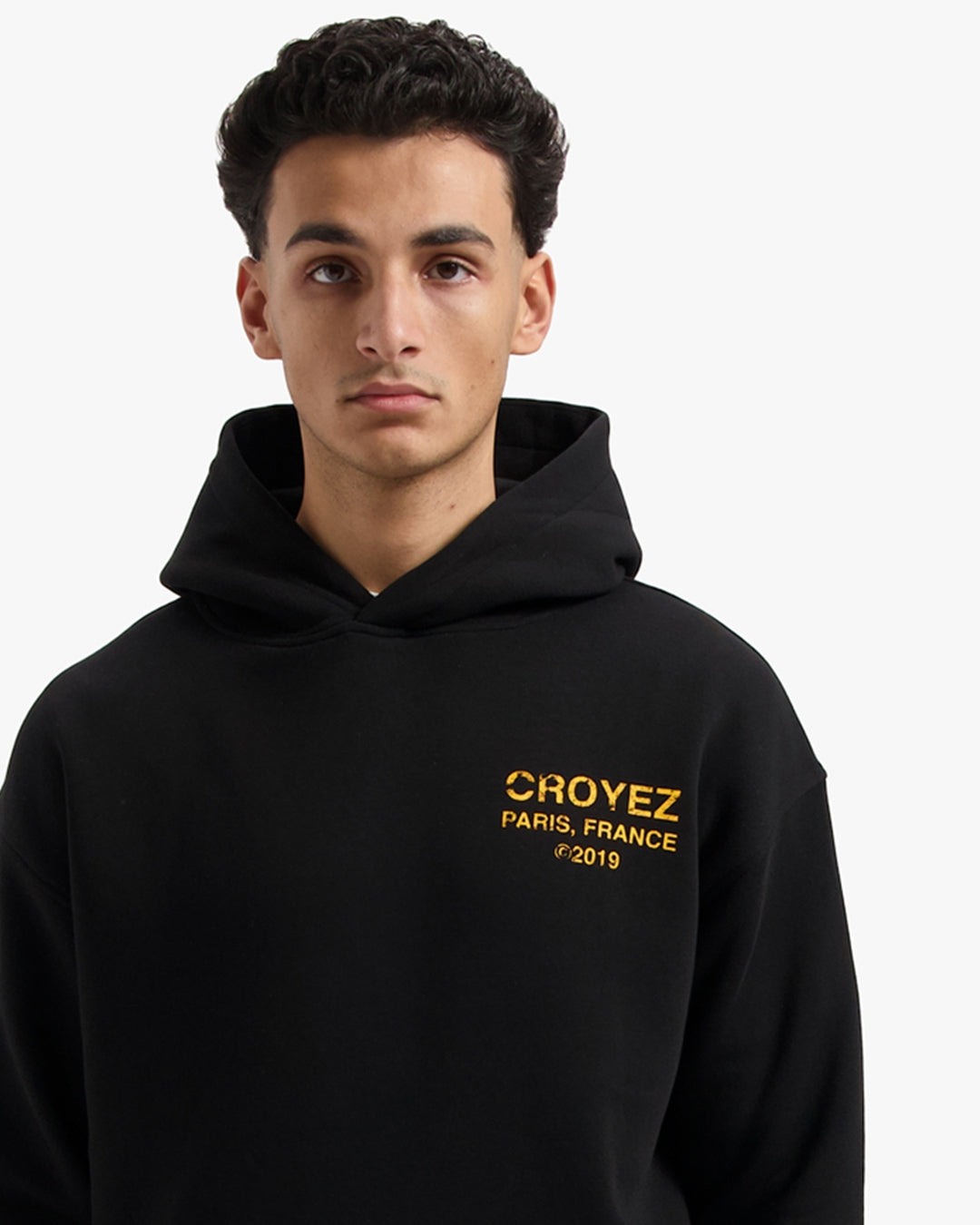 CROYEZ GALLERY GRUNGE HOODIE - BLACK/YELLOW