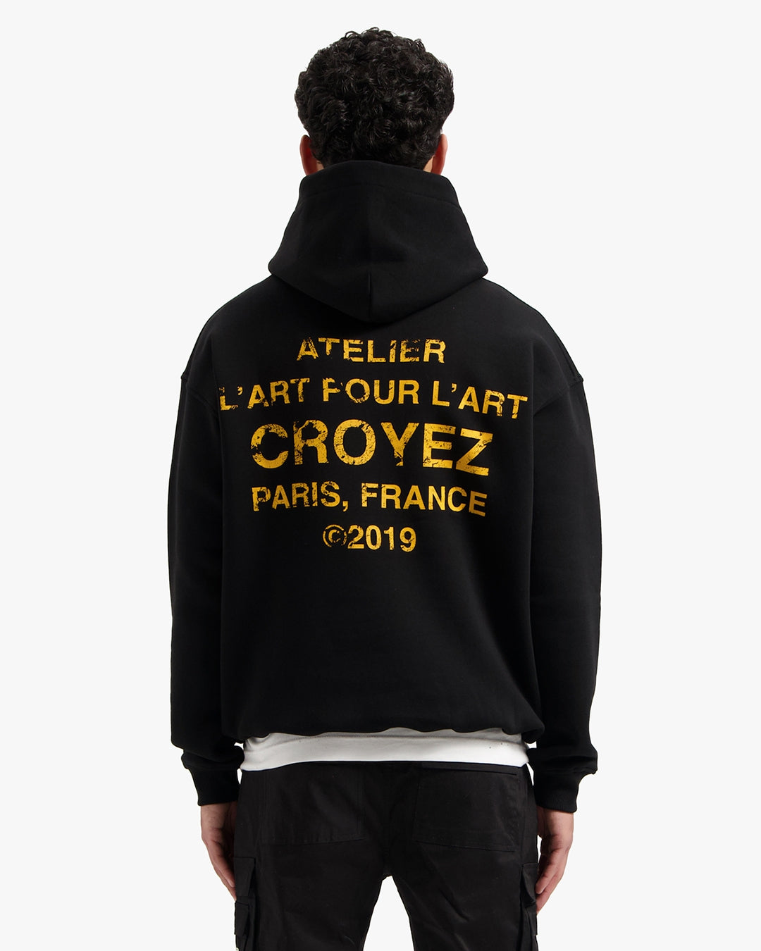 CROYEZ GALLERY GRUNGE HOODIE - BLACK/YELLOW