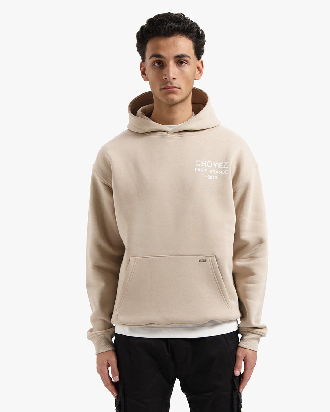 CROYEZ GALLERY GRUNGE HOODIE - BEIGE/WHITE