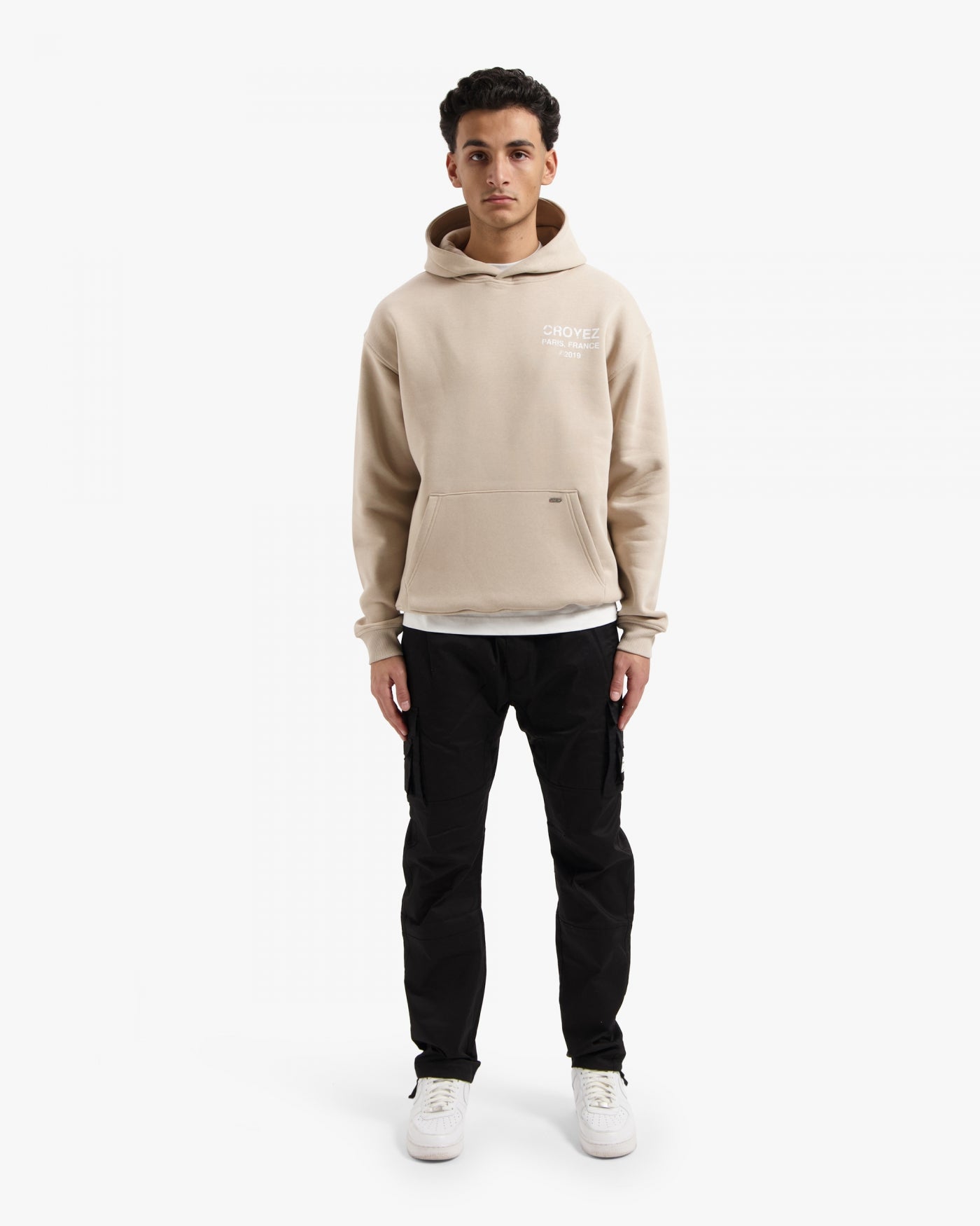 CROYEZ GALLERY GRUNGE HOODIE - BEIGE/WHITE