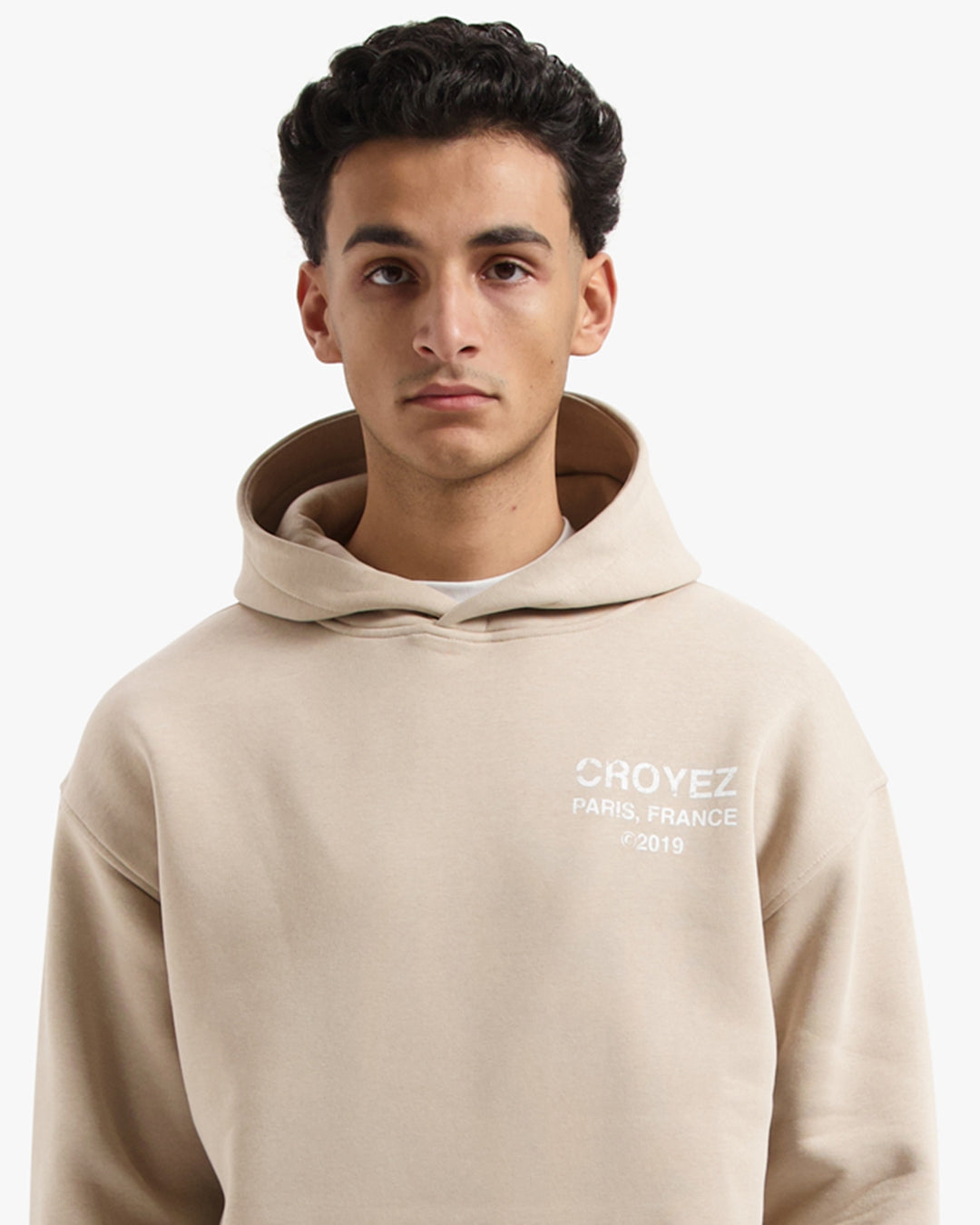 CROYEZ GALLERY GRUNGE HOODIE - BEIGE/WHITE