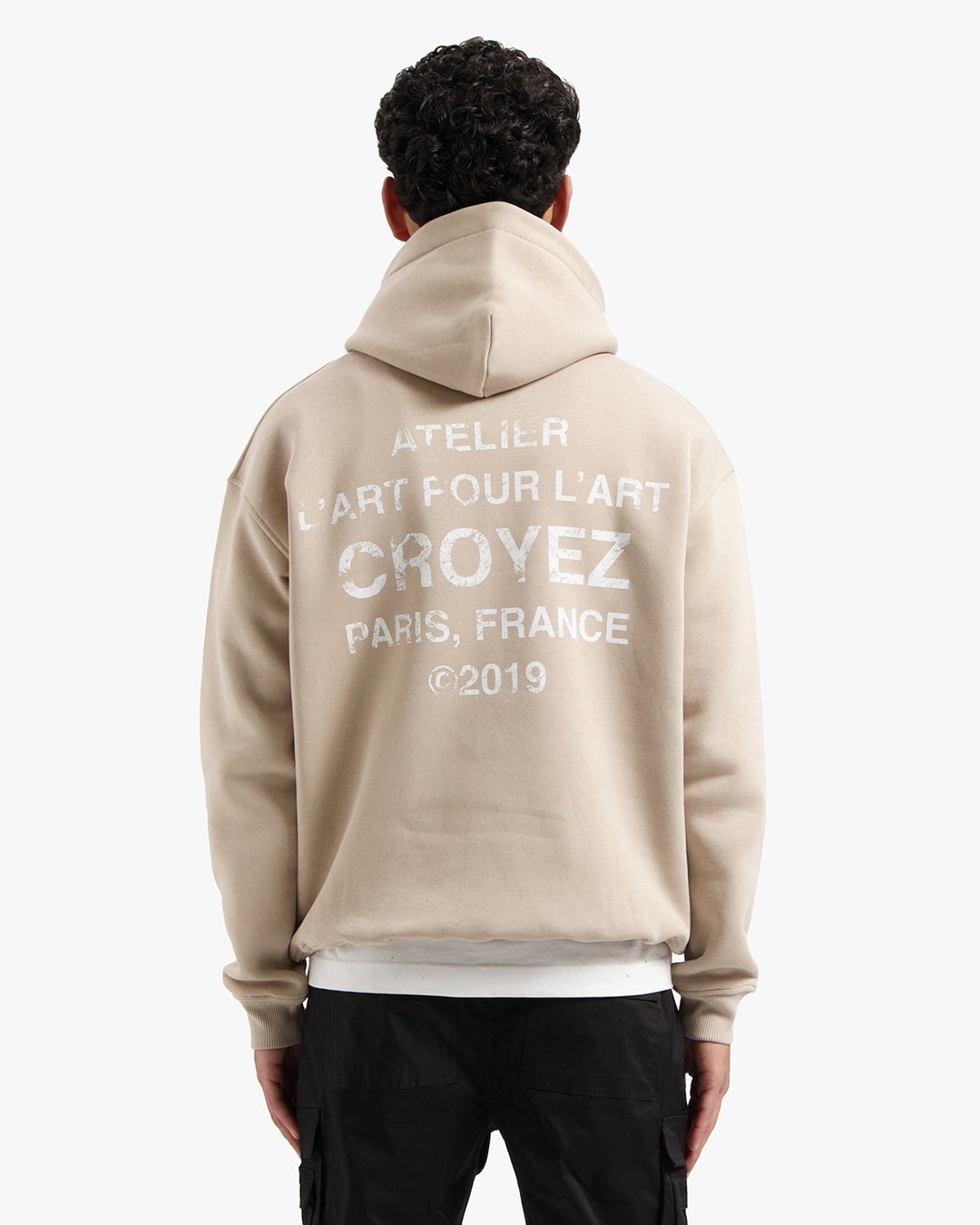 CROYEZ GALLERY GRUNGE HOODIE - BEIGE/WHITE