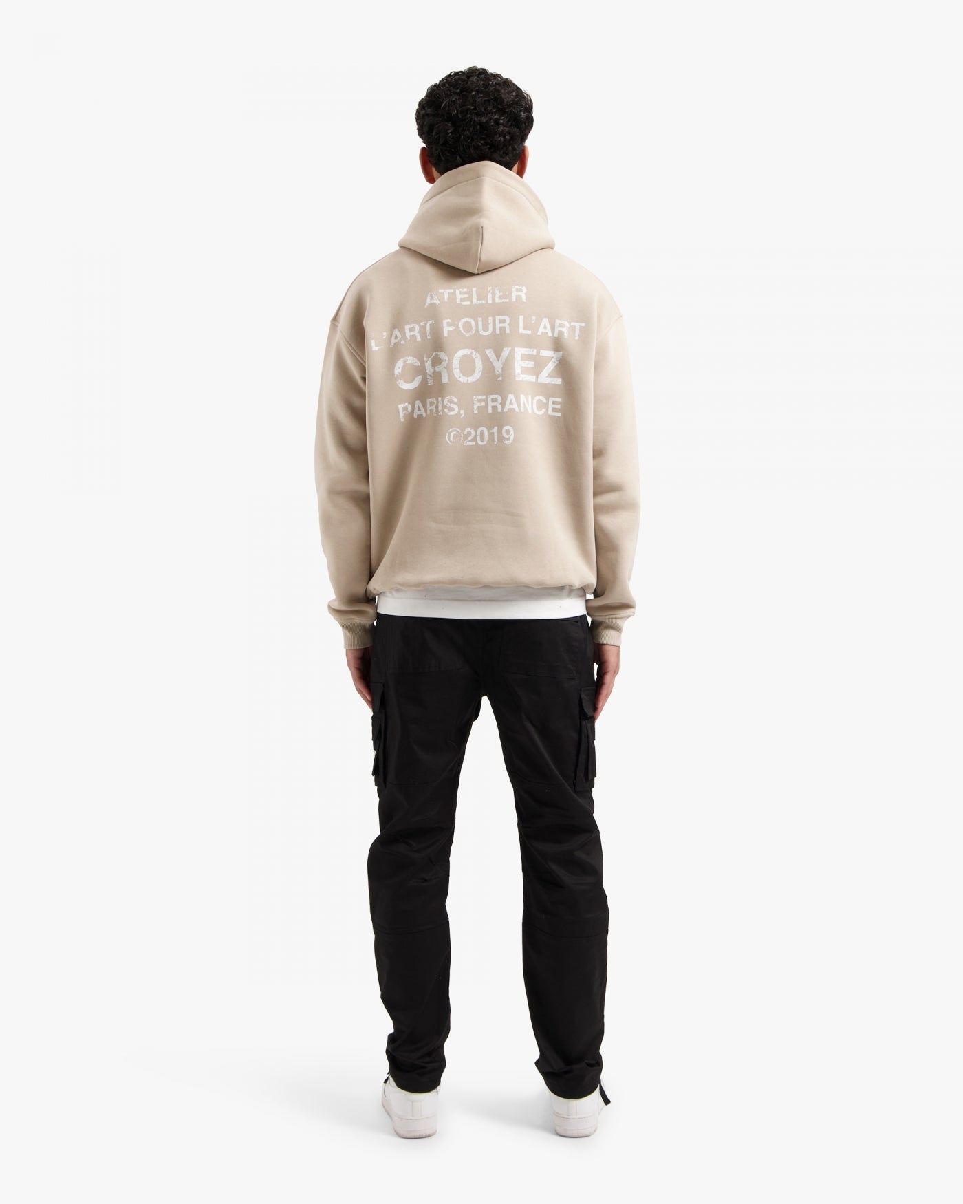 CROYEZ GALLERY GRUNGE HOODIE - BEIGE/WHITE