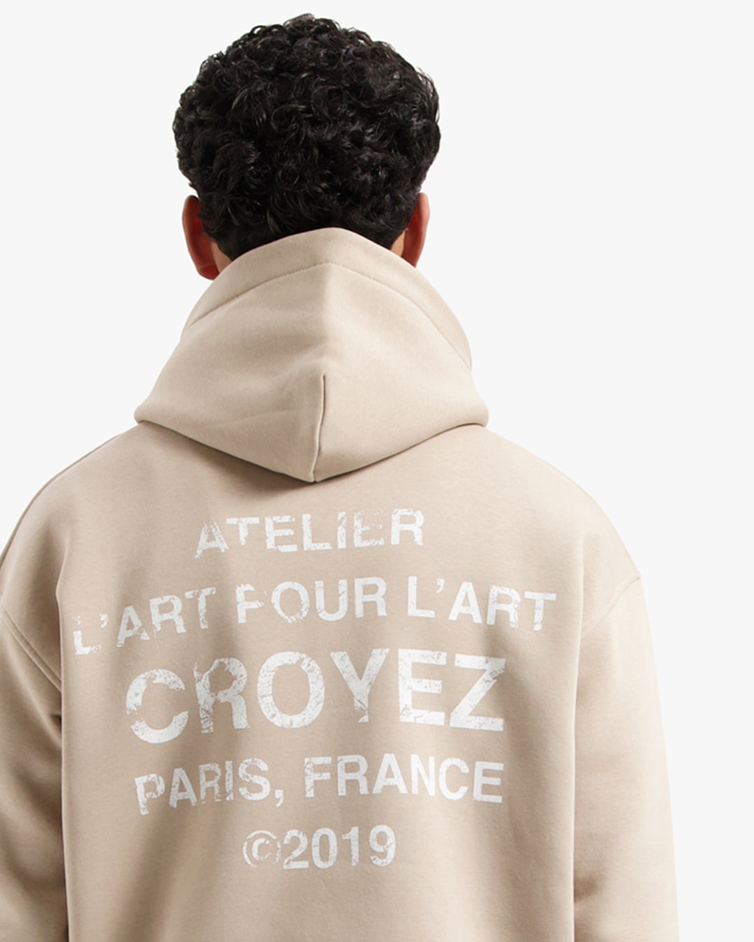 CROYEZ GALLERY GRUNGE HOODIE - BEIGE/WHITE