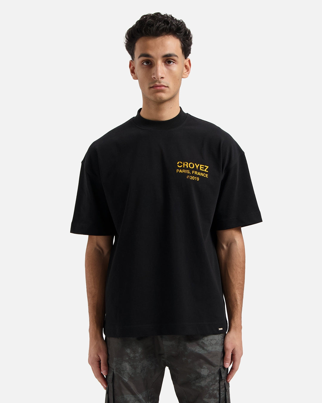 CROYEZ GALLERY GRUNGE T-SHIRT - BLACK/YELLOW