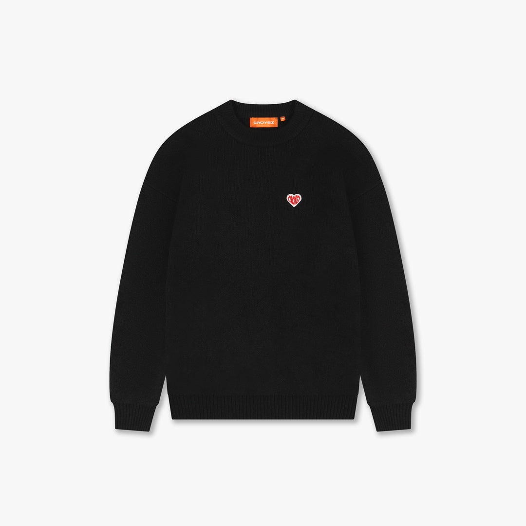 CROYEZ HEART KNIT SWEATER - BLACK