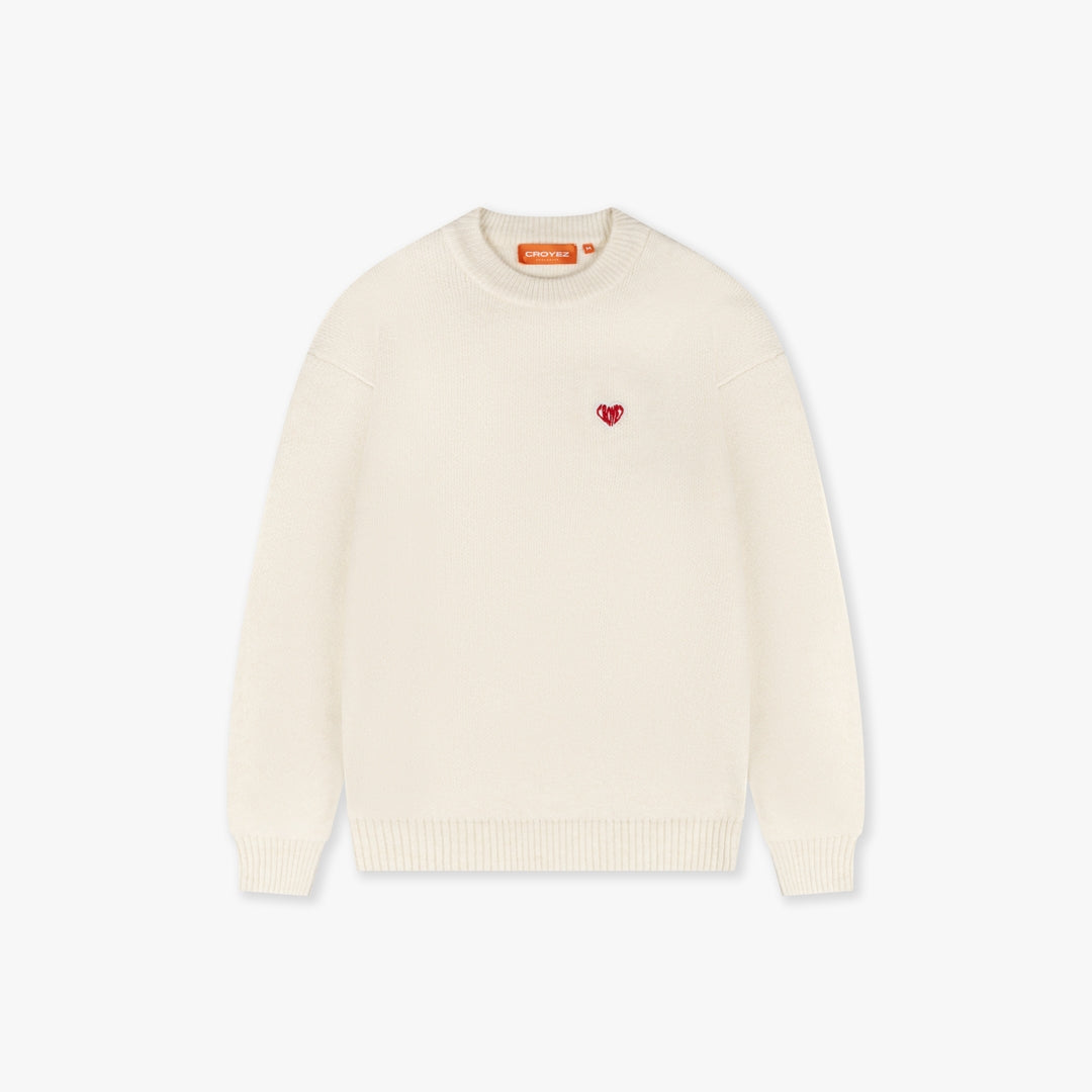 CROYEZ HEART KNIT SWEATER - OFF-WHITE