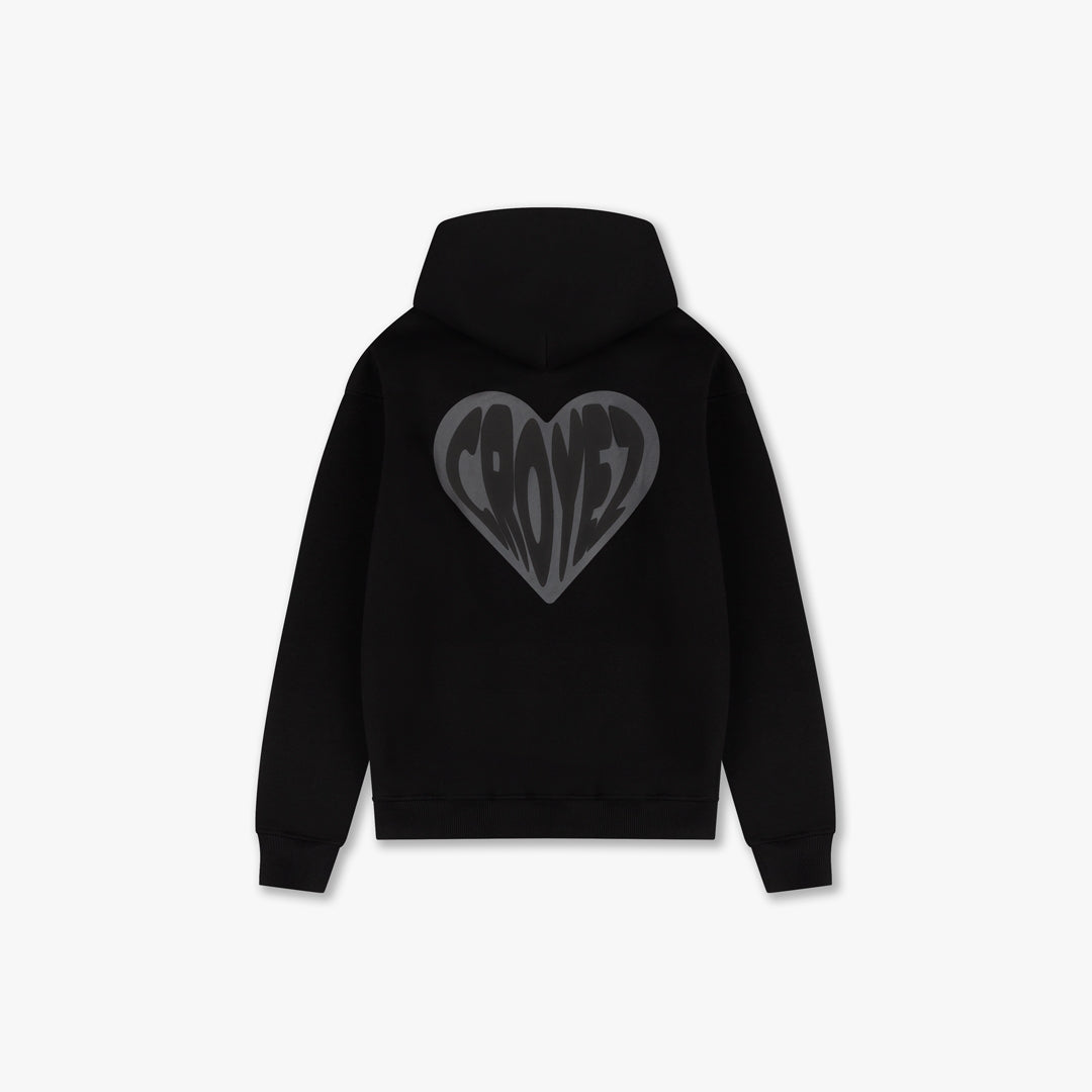 CROYEZ PUFFED HEART HOODIE - BLACK