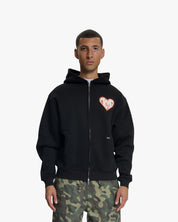 Croyez Puffed Heart Zip Hoodie | Black/Orange
