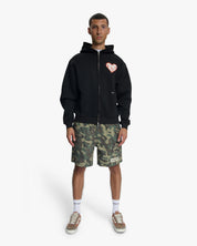 Croyez Puffed Heart Zip Hoodie | Black/Orange