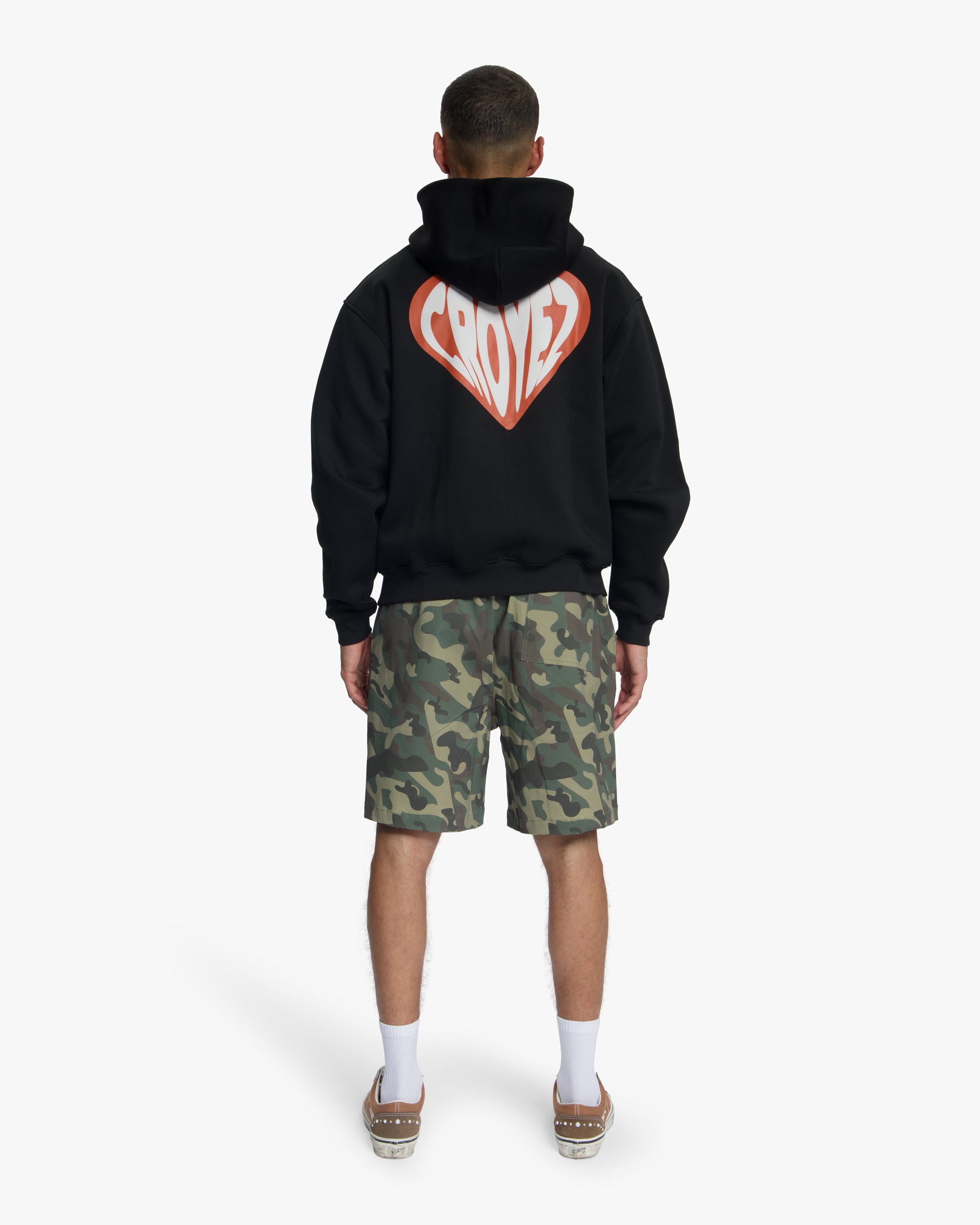 Croyez Puffed Heart Zip Hoodie | Black/Orange