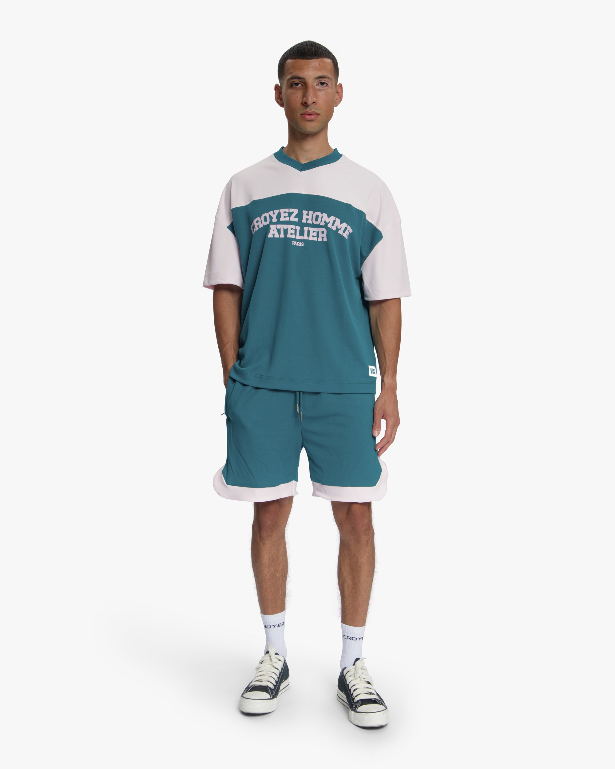 Croyez Jersey Sport Shorts | Dark Teal/Pink