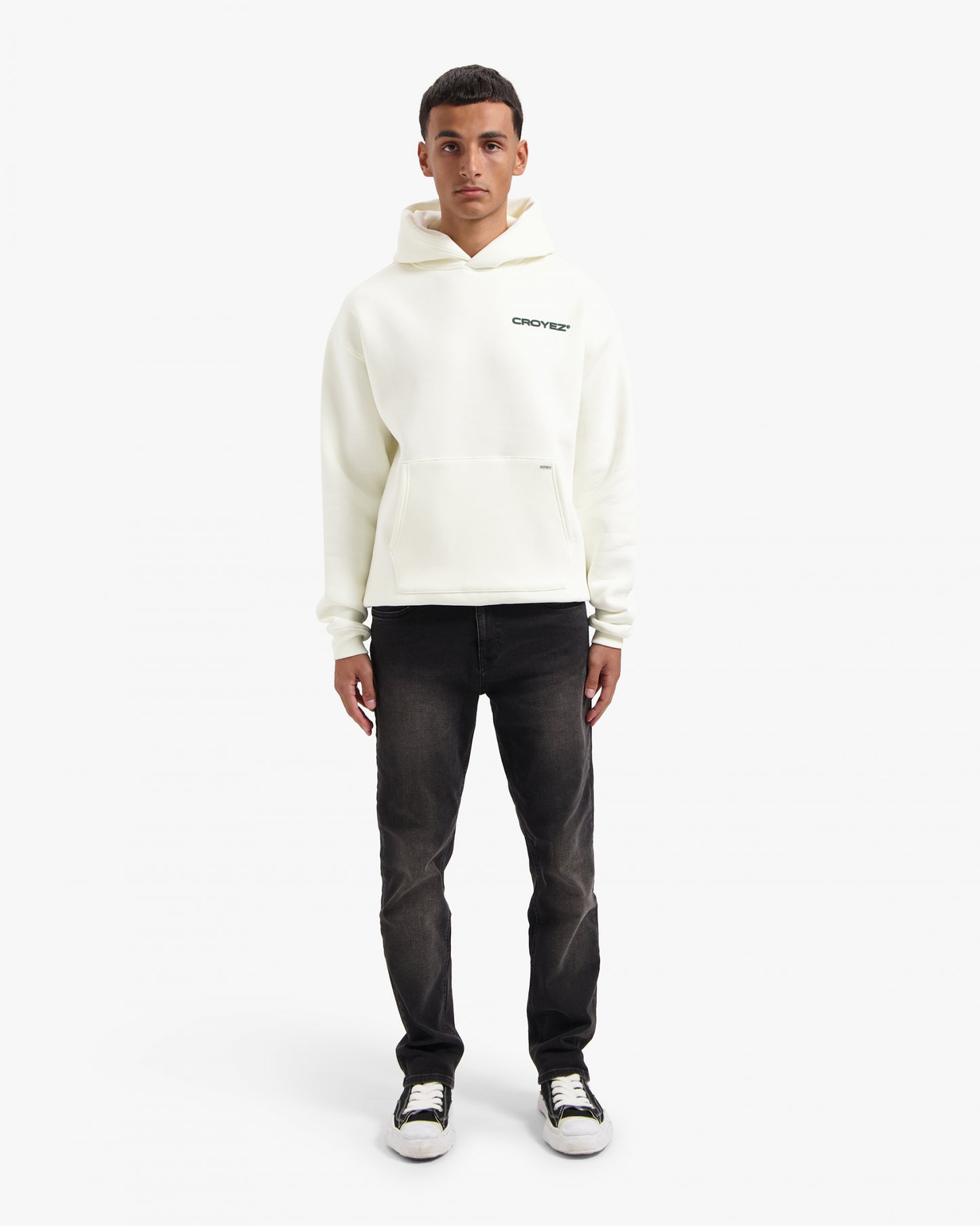 CROYEZ FAMILY OWNED BUSINESS HOODIE - OFF-WHITE/DARK GREEN