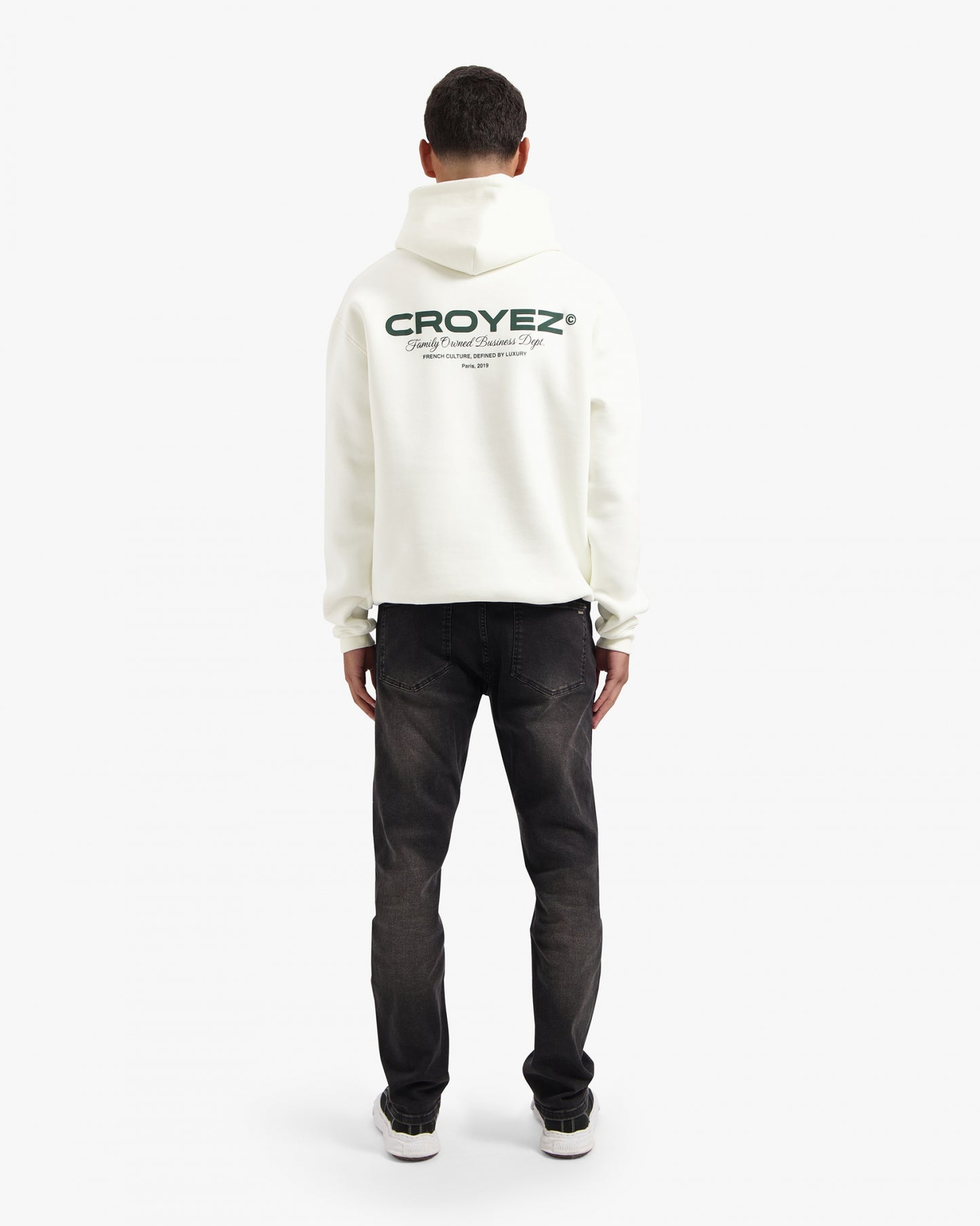 CROYEZ FAMILY OWNED BUSINESS HOODIE - OFF-WHITE/DARK GREEN