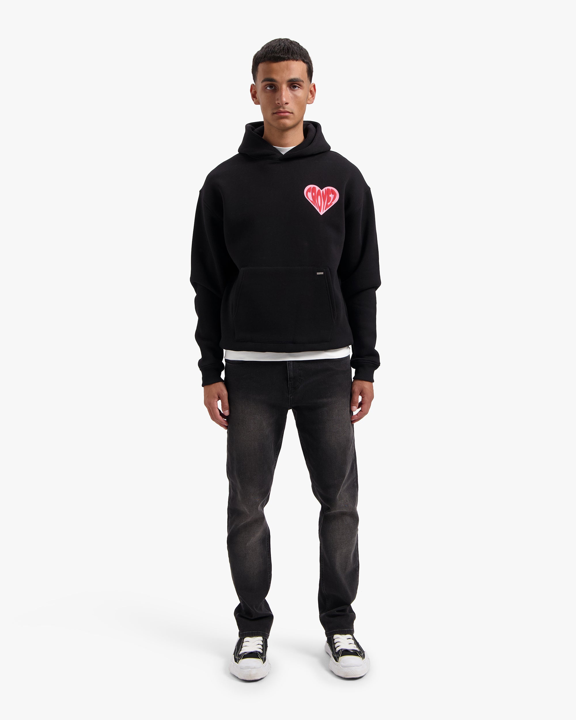 CROYEZ PUFFED HEART HOODIE | BLACK/RED