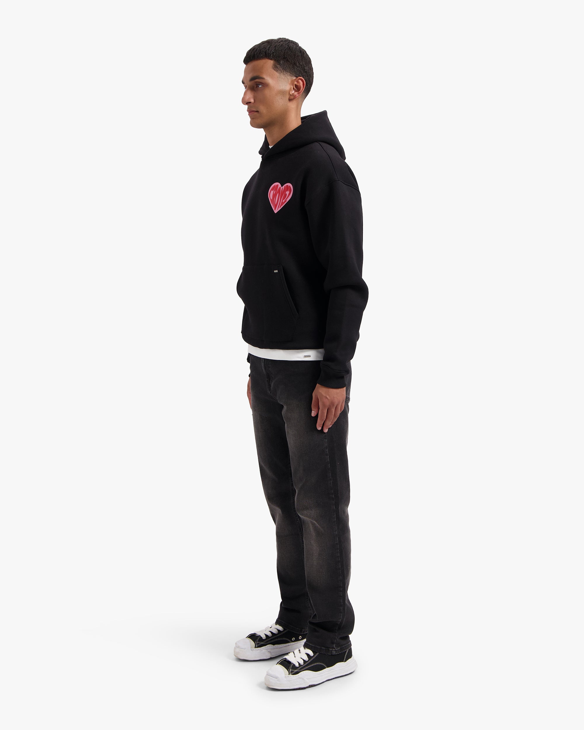CROYEZ PUFFED HEART HOODIE | BLACK/RED