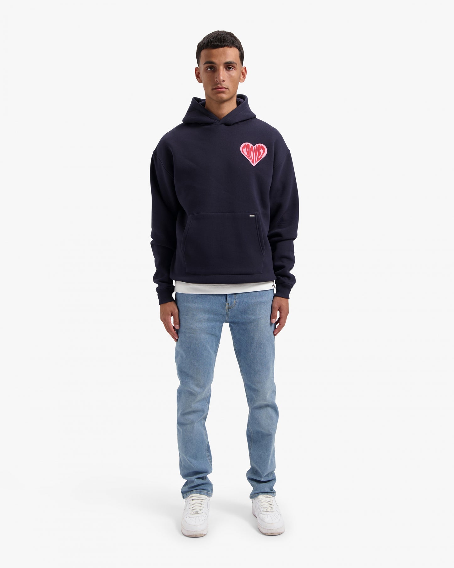 CROYEZ PUFFED HEART HOODIE - NAVY/RED