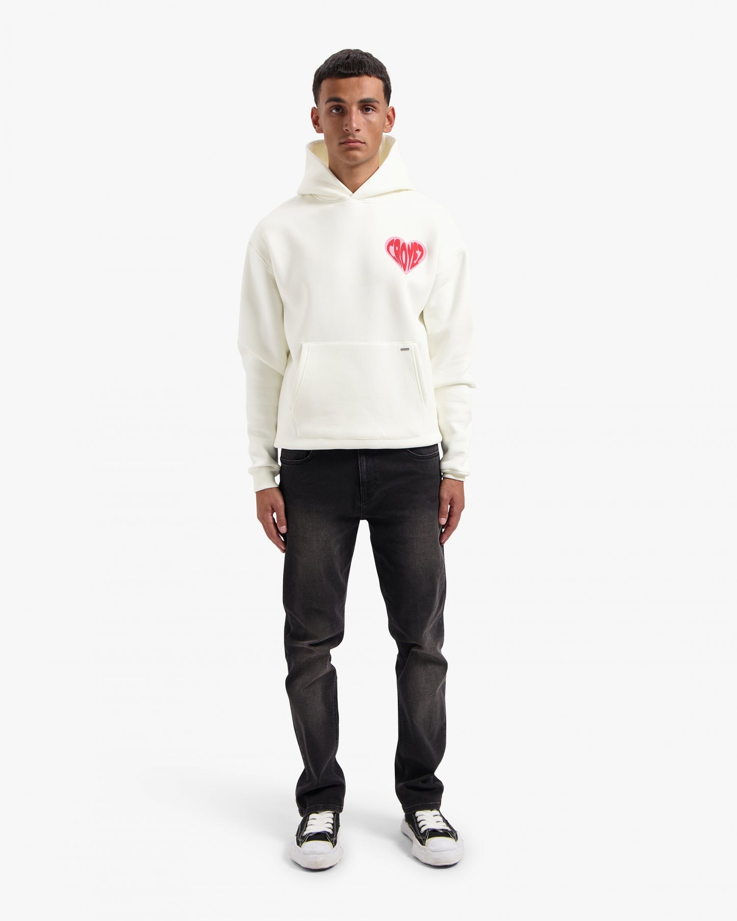 CROYEZ PUFFED HEART HOODIE - OFF-WHITE/RED