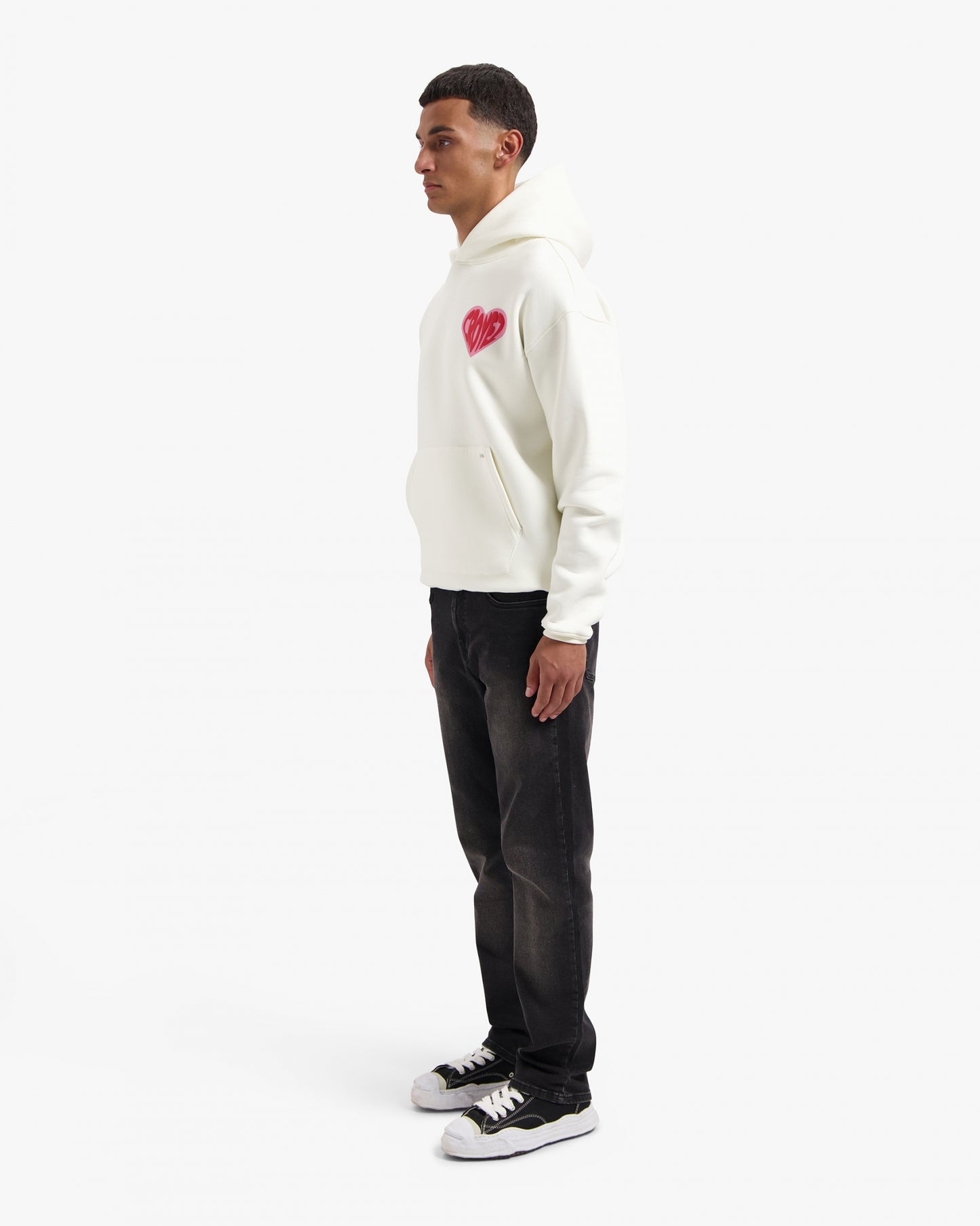 CROYEZ PUFFED HEART HOODIE - OFF-WHITE/RED