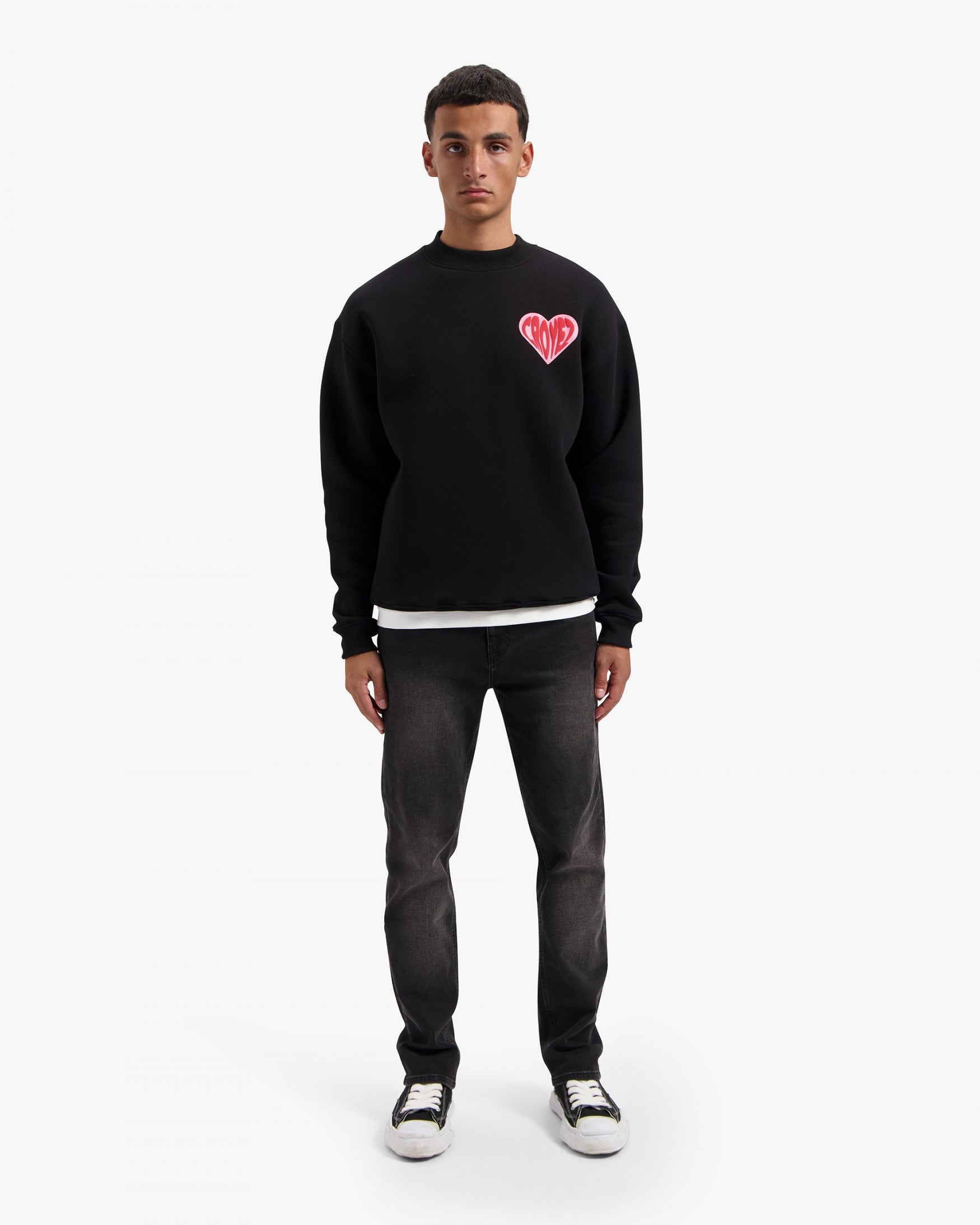 CROYEZ PUFFED HEART SWEATER | BLACK/RED
