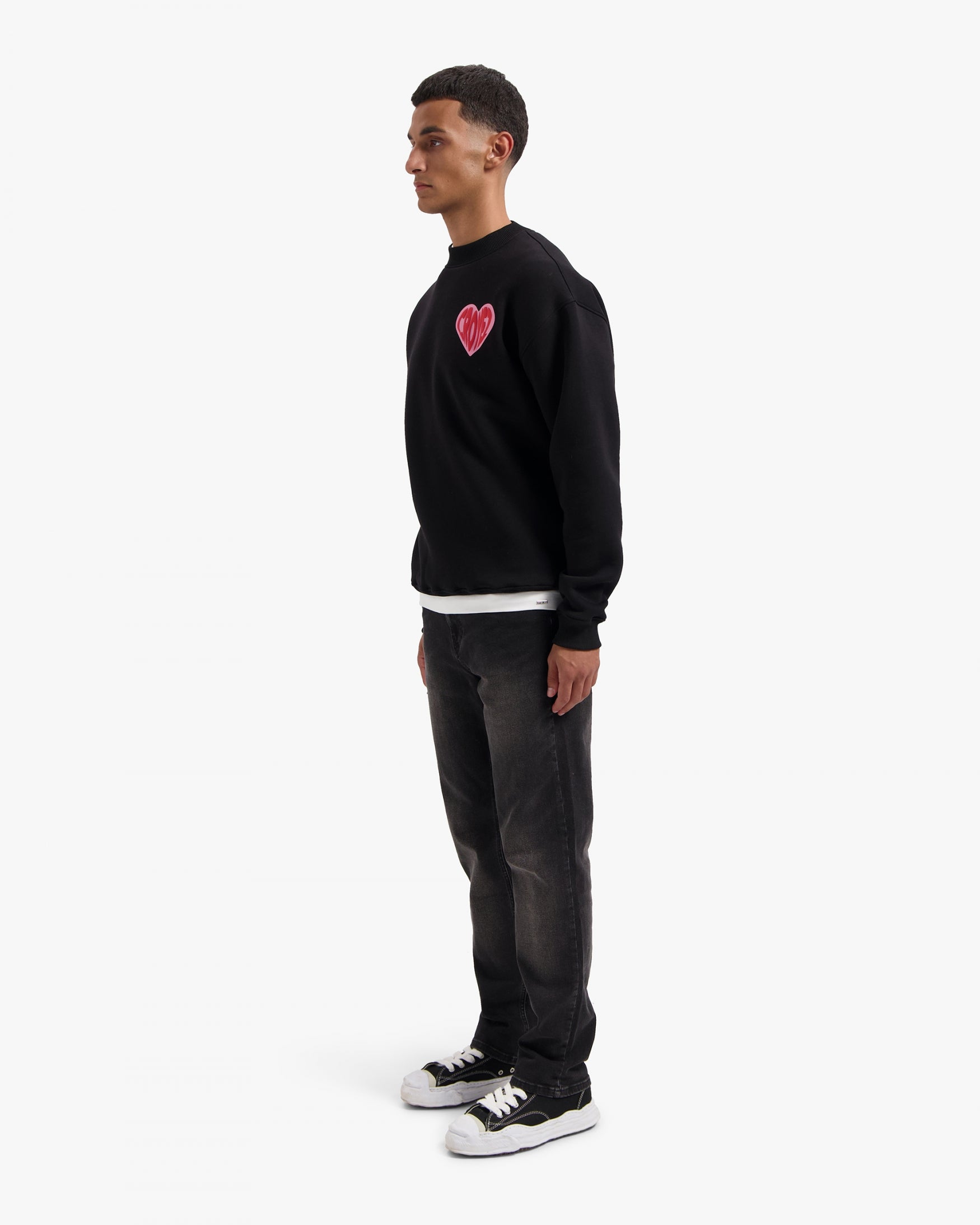 CROYEZ PUFFED HEART SWEATER | BLACK/RED