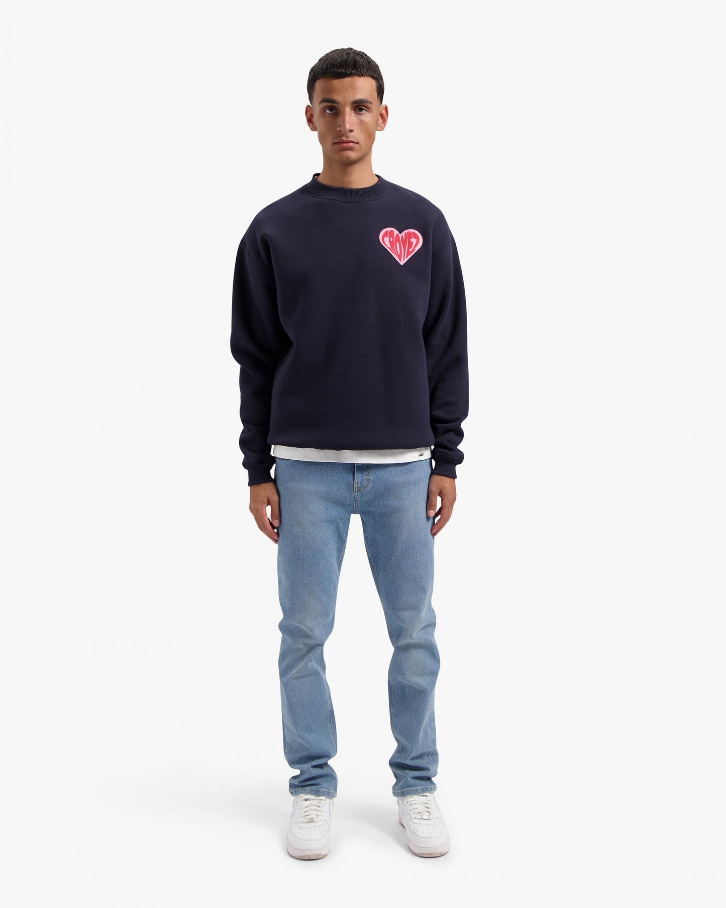 CROYEZ PUFFED HEART SWEATER - NAVY/RED