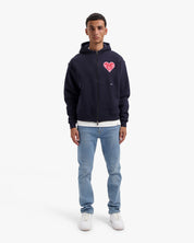 CROYEZ PUFFED HEART ZIP HOODIE | NAVY/RED