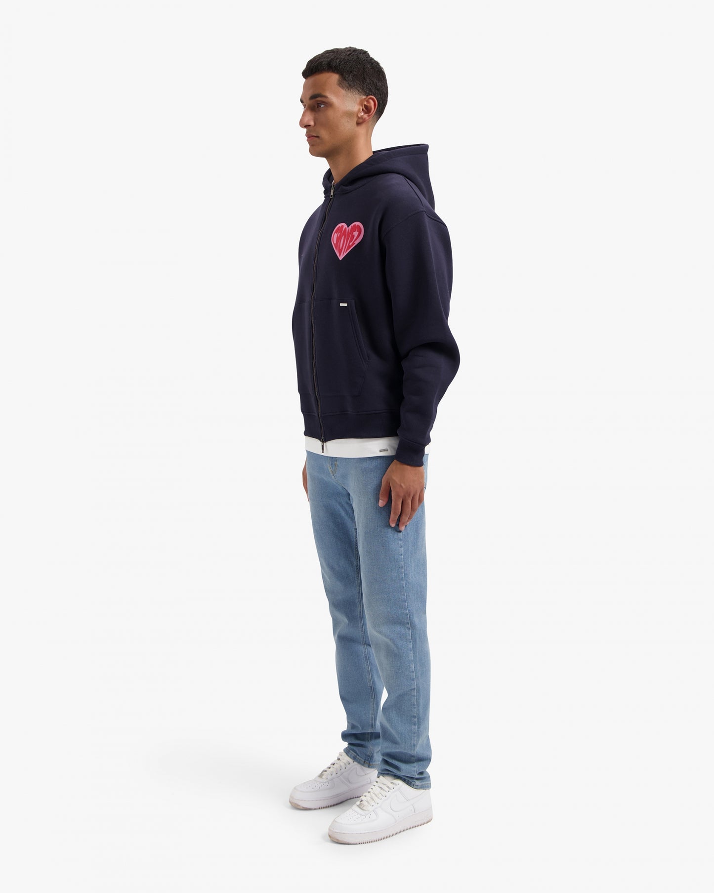 CROYEZ PUFFED HEART ZIP HOODIE - NAVY/RED