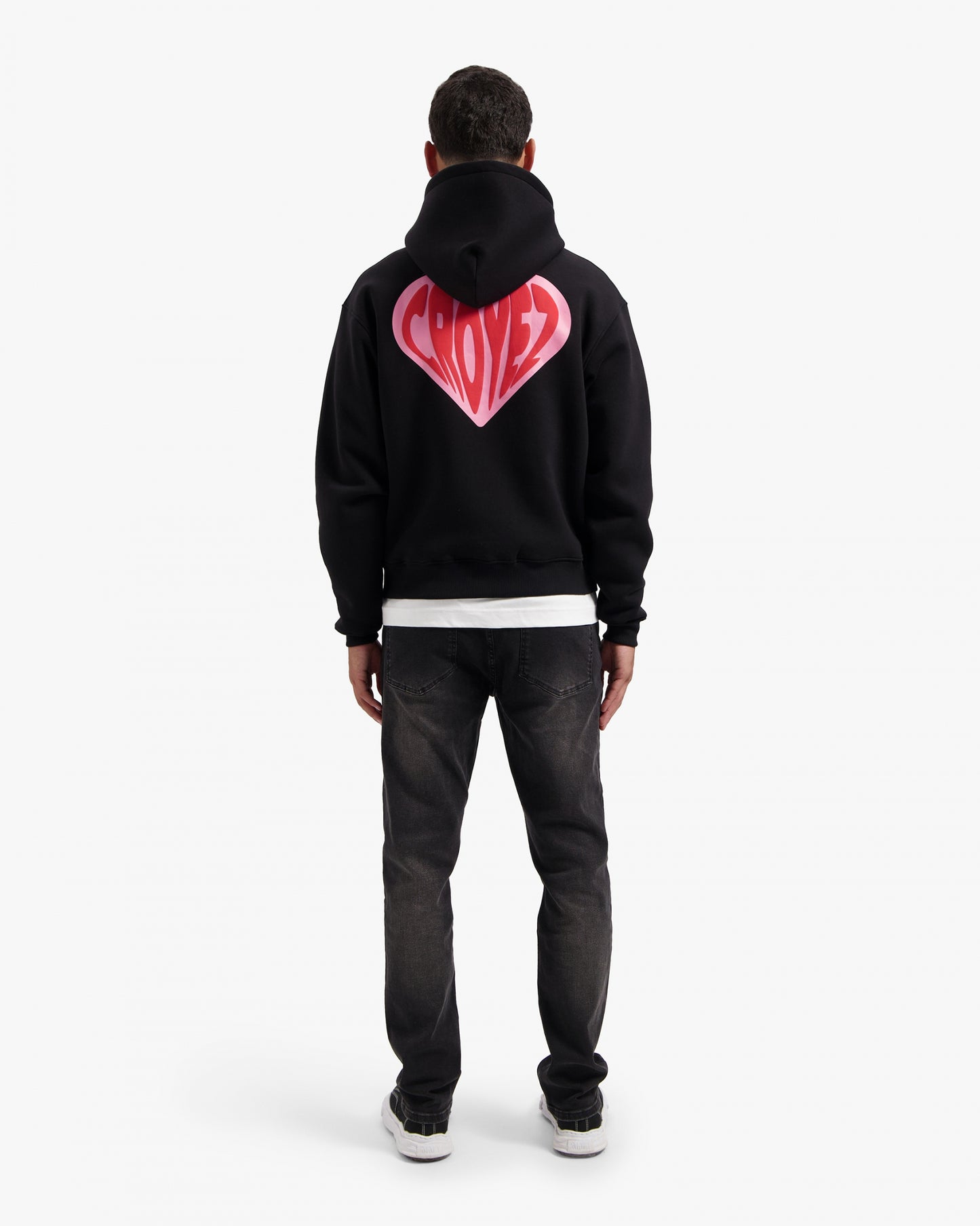 Croyez Puffed Heart Zip Hoodie | Black/Red