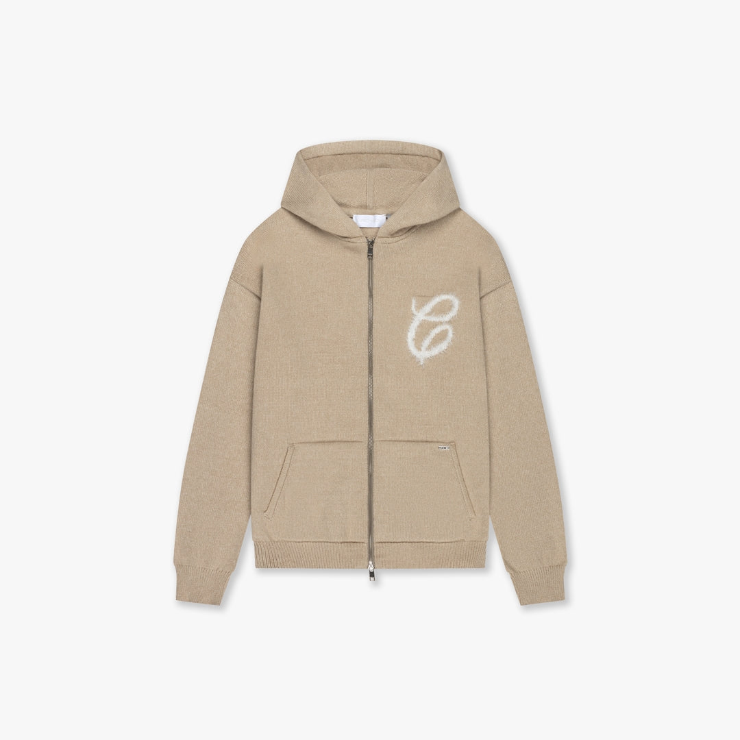  CROYEZ FLUFFY ESSENCE KNIT ZIP-HOODIE | SAND