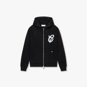 CROYEZ FLUFFY ESSENCE KNIT ZIP-HOODIE | BLACK
