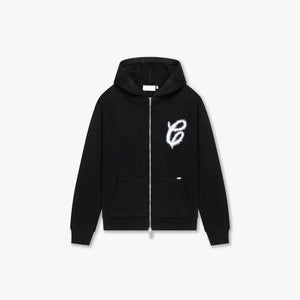CROYEZ FLUFFY ESSENCE KNIT ZIP-HOODIE | BLACK