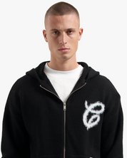 CROYEZ FLUFFY ESSENCE KNIT ZIP-HOODIE | BLACK