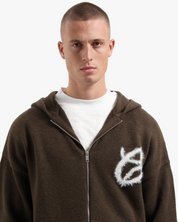 CROYEZ FLUFFY ESSENCE KNIT ZIP-HOODIE | BROWN