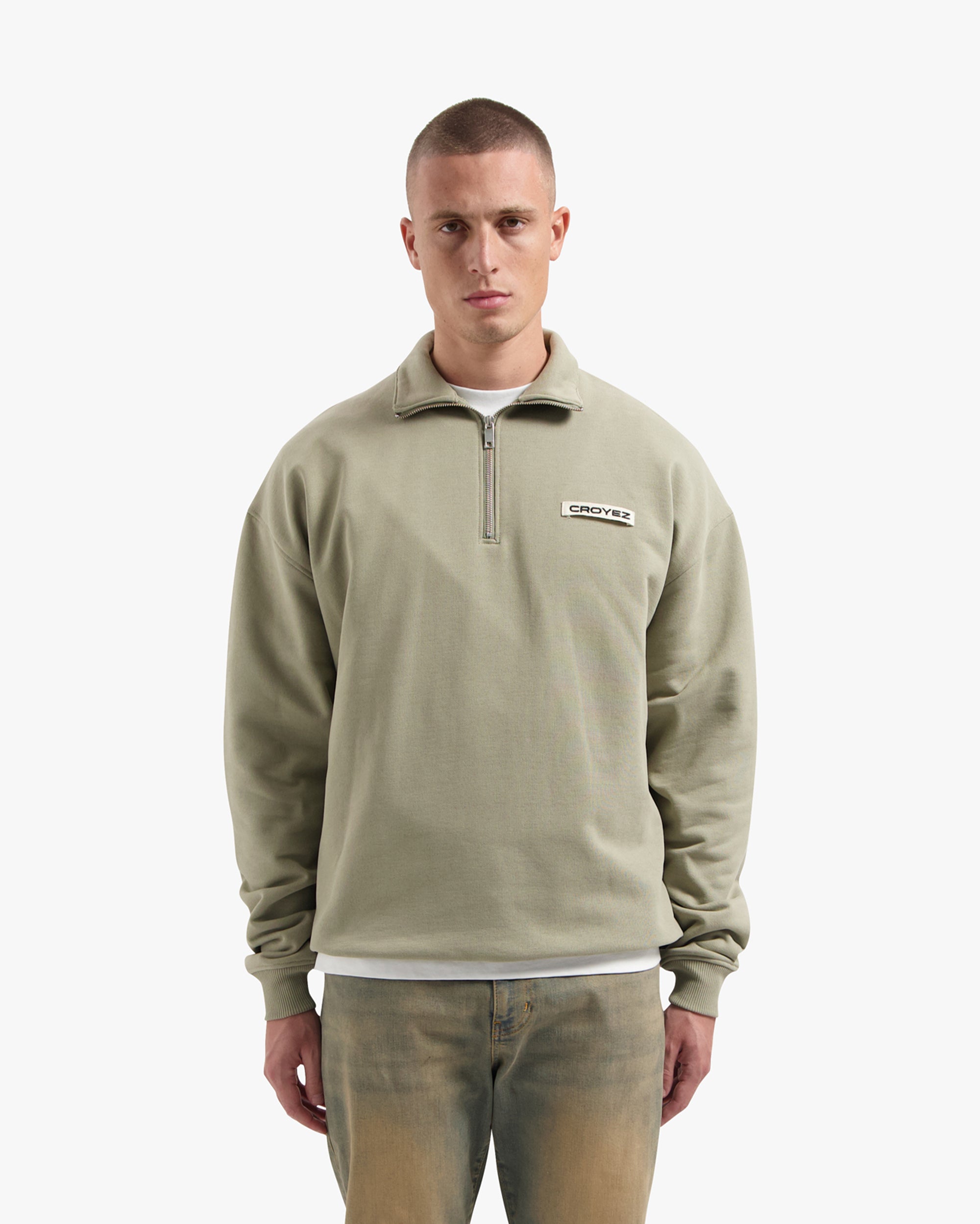CROYEZ ETIQUETTE HALF-ZIP SWEATER | DUSTY OLIVE