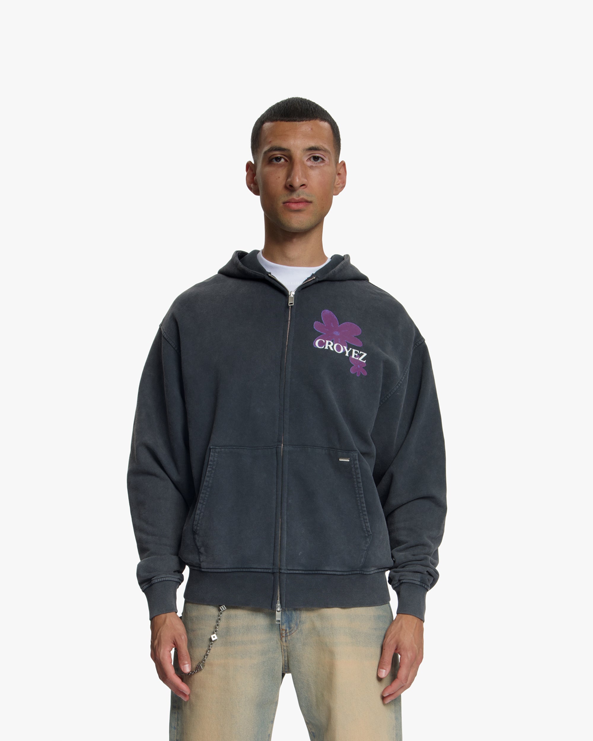 Croyez Botanique Zip Hoodie | Acid Wash/Dark Purple